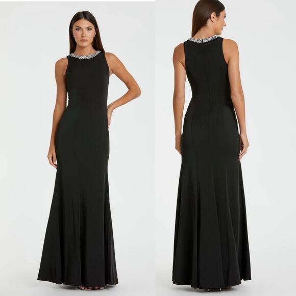 NWT Ieena for Mac Duggal Embellished Neck Trumpet Gown in Black sz 2 49093